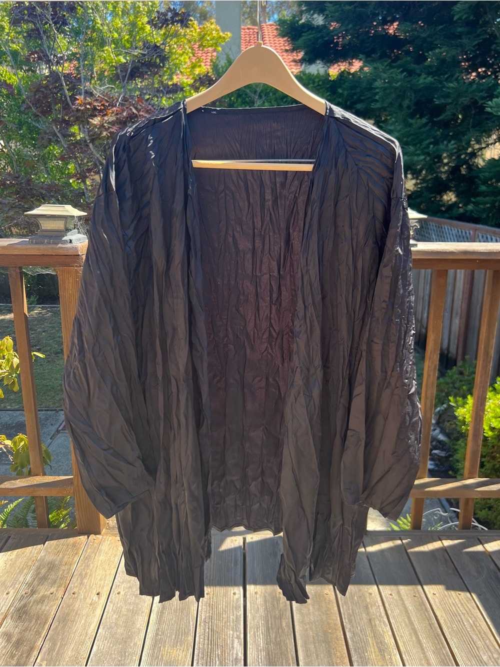 Black Pleated Lightweight Open Front Jacket